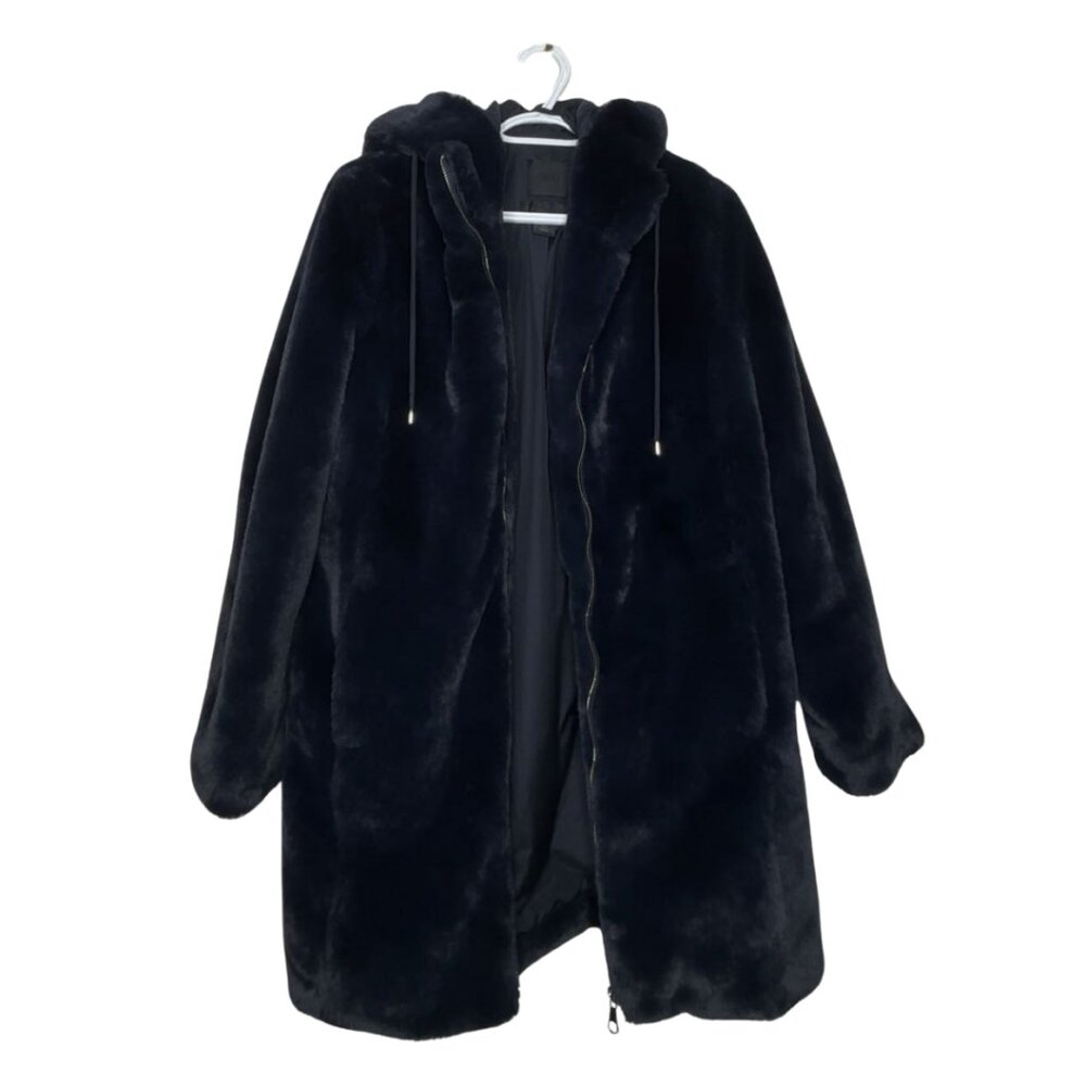 Navy Blue Teddy Coat Faux Fur Hooded Jacket